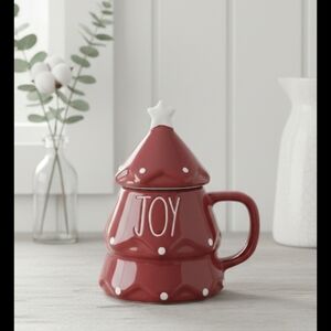NEW Rae Dunn JOY Christmas Tree Shaped Mug with Topper
